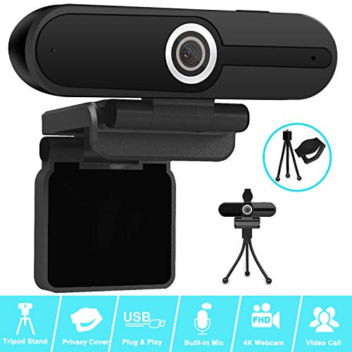 Webcam- 8MP HD Computer Camera w/ Microphone, Pro Streaming w/  Privacy Shutter & Tripod