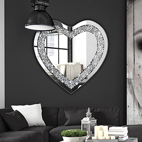 Crystal Crush Diamond Heart Shaped Silver Mirror