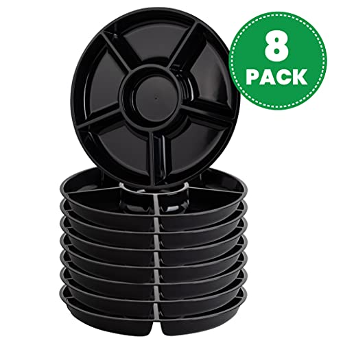 6 Sectional Round Plastic Serving Tray/Platter (8, Black)