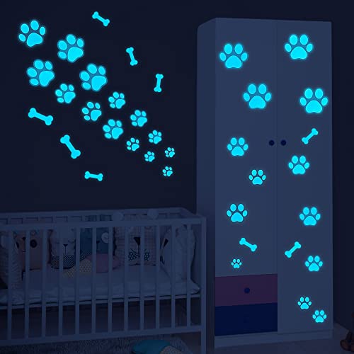 Dog Paw Print Stickers Glow in The Dark Wall Decoration