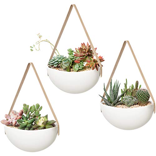 Set of 3 Modern Hanging Flower Plant Pots - (Plant Not Included), White