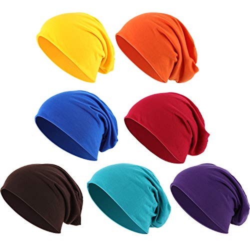 7 Pieces Thin Knit Slouchy Cap Beanies Dwarf Hats for Men/Women