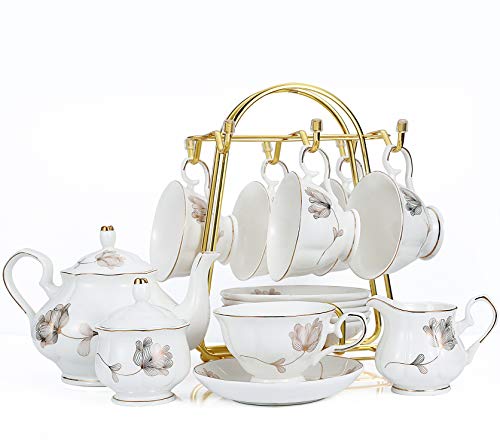 21-Piece Porcelain Ceramic Coffee Tea Sets, Cups& Saucer Service for 6