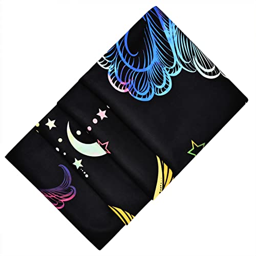 Psychedelic Sun and Moon Burning Sun Black Colorful Moon and Stars Tapestry ( 51.2 × 59.1 inches)