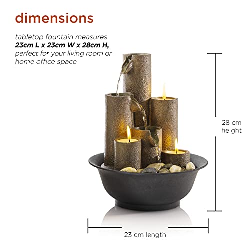 Tiered Column Tabletop Fountain w/ 3 Candles, 11 Inch Tall, Brown