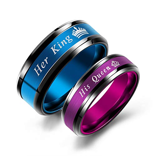 Set of 2 Matching King and Queen Stainless Steel Couple Promise Rings