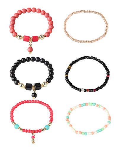 6 Sets Bohemian Stackable Bead Bracelets for Women Stretch Multilayer