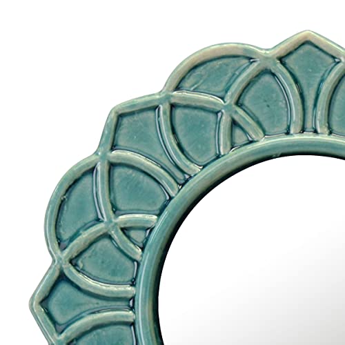 Decorative 9" Round Floral Ceramic Accent Wall Mirror