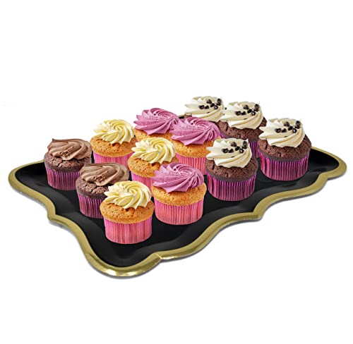 10 Rectangle Trays with Gold Rim Border for Elegant Dessert Table Serving