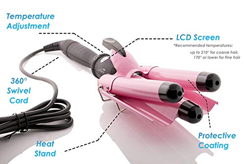 Three Barrel Curling Iron Wand w/ LCD Temperature Display