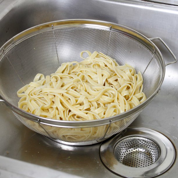 3 Piece Colander Set-Stainless Steel Wired Mesh Strainer Baskets with Wide Handles-11"-5 Quart 9.5"