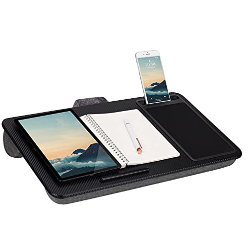 Home/Office Lap Desk w/ Device Ledge, Mouse Pad, & Phone Holder - Black -Fits Up to 15.6 Inch Laptops