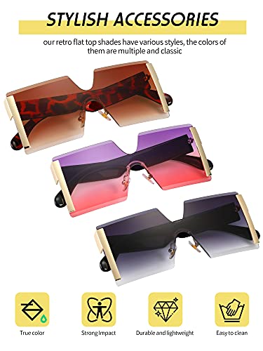 3 Pieces Oversized Square Sunglasses for Women Trendy Fashion Rimless Frame Glasses Transparent Eyewear