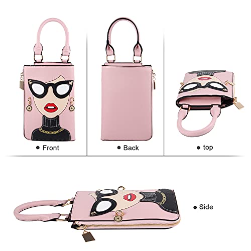 Novelty Lady Face Shoulder Bags Funky PU Leather Top Handle Satchel Handbags Clutch Purse for Women