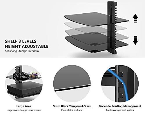 2 Tiers Av Shelf Wall Mount Black Bracket Stand for AV Receiver Component Xbox Cable Boxes Gaming Systems