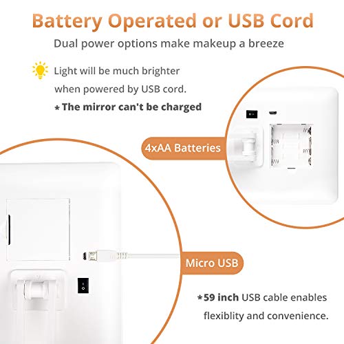 Makeup Mirror w/ Lights & 10X Magnifying Mirror - 24 LED Lighting Adjustable, Dual Power Supply, Touch Screen