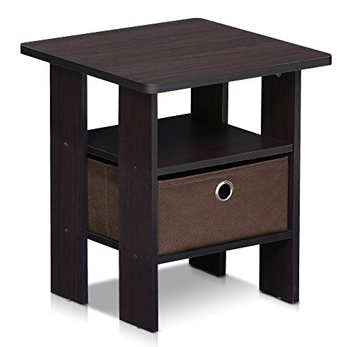 End Table Nightstand w/ Bin Drawer, 1-Pack, Dark Walnut