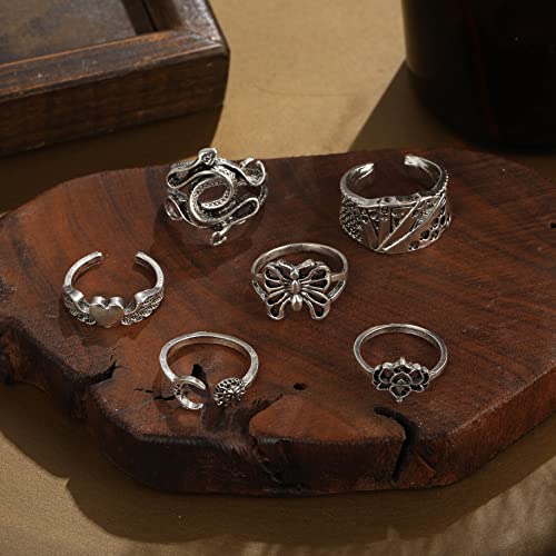 Cool Silver Vintage Gothic Punk Rings Set for Men Girls Women