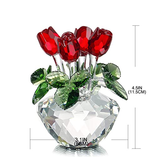 Handcrafted Red Crystal Flowers with Rotating Base Fengshui Home Decor