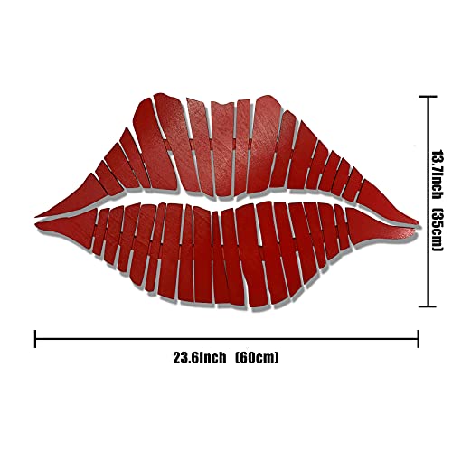 Red Lips Wooden Sign Carved Abstract Minimalist Decoration (13.7×23.6 inch)