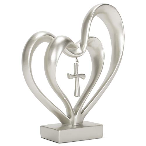 Marriage Takes Three Hearts Matte Silver Finish 13X8 inch Cross in Middle Home Decoration