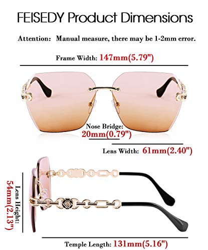 Classic Rimless Sunglasses for Women Metal Frame Diamond Cutting Lens