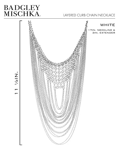 Women's Necklace - Elegant Layered Curb Chain Statement Bib Collar Necklace Costume Jewelry, White