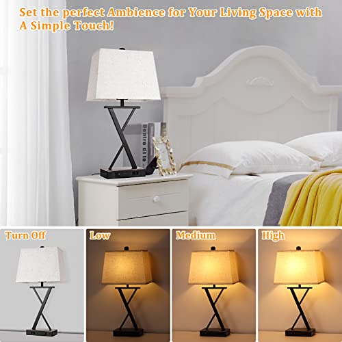 Set of 2 Table Lamps with 2 USB Ports & 1 AC Outlet