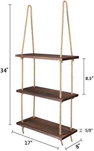 Wall Hanging Wood Shelves Boho Decoration 3 Tier Rustic Storage