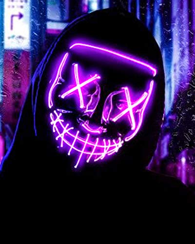 Scary Halloween Mask, LED Light up Mask Cosplay, Glowing in The Dark Mask Costume 3 Lighting Modes