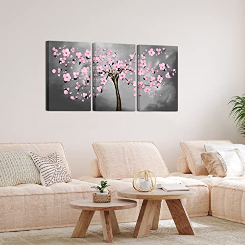 3 Piece Pink & Grey Flower Wall Art Canvas Wall Decoration