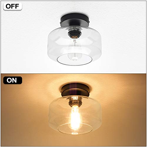 Industrial Semi Flush Mount Ceiling Light, Clear Glass Pendant Lamp Shade