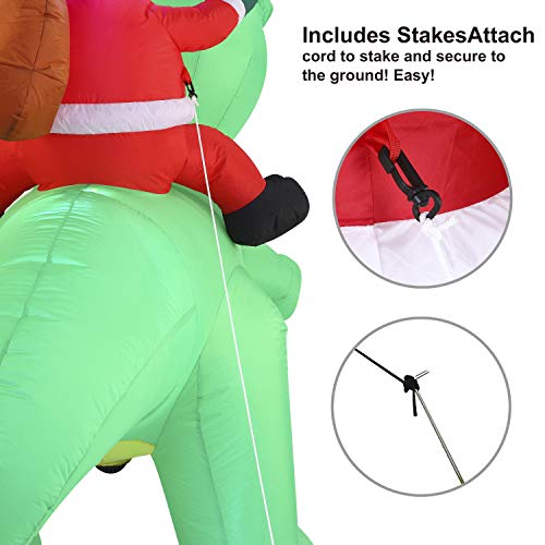 6 FT Long Santa Ride on Dinosaur Inflatable w/ Build-in LEDs