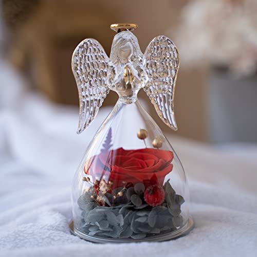 Preserved Real Rose Glass Angel Figurine Gifts for Mothers Day