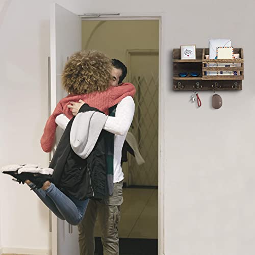 Wall Mounted Mail Holder Floating Shelves w/ Hooks for Keys, Letters, Bills