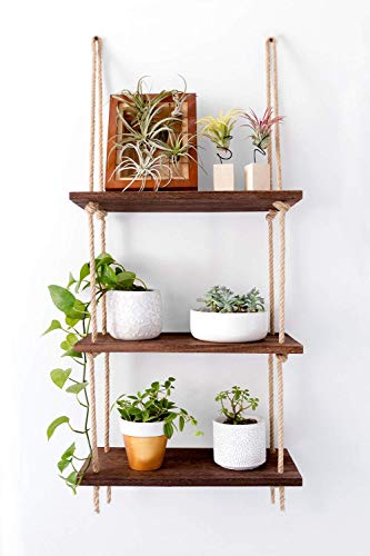 Wall Hanging Wood Shelves Boho Decoration 3 Tier Rustic Storage