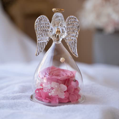 Preserved Real Rose Glass Angel Figurine Gifts for Mothers Day