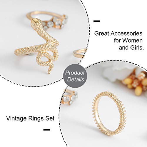 Vintage Ring Set Carved Knuckle Crystal Rings Set Gold Stackable Midi Rings Finger Jewelry for Women