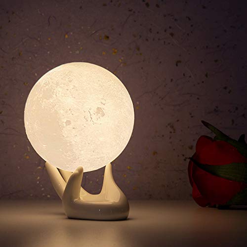 3.5 inch 3D Printing Moon Lamp  w/ Handstand, USB Charging & Touch Control