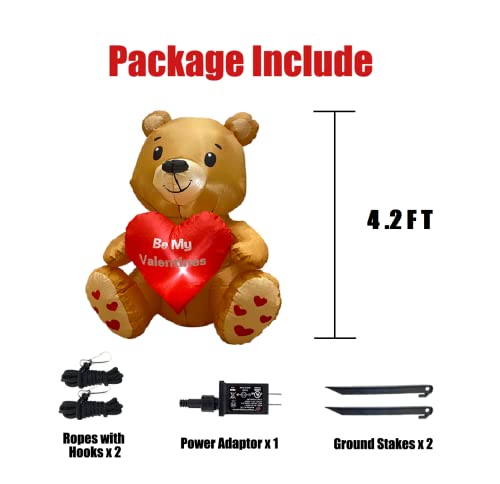 4.2FT Valentines Day Inflatables Bear / Heart, Blow UpYard Decorations w/ Build-in LED Lights