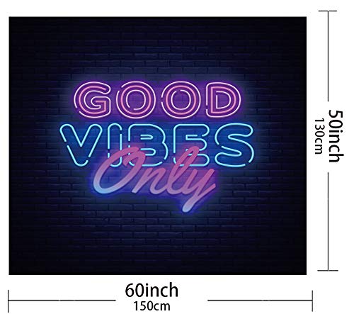 Neon Good Vibes Only Words in Neon Tapestry Wall Decoration Black Blue 60x50inch