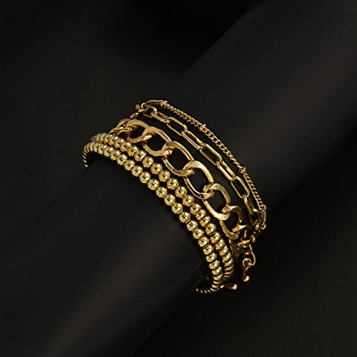 14K Gold Plated Beaded Bracelets for Women -Stretchable & Adjustable