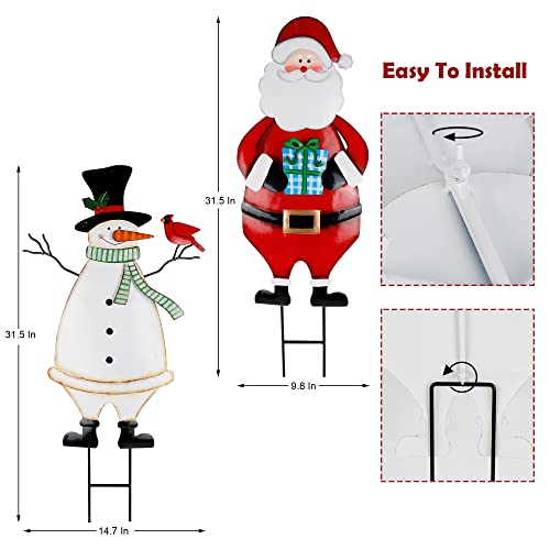 31.5" Snowman & Santa Claus Christmas Garden Metal Stakes Decoration