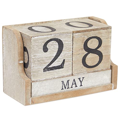 Wooden Perpetual Date Desk Calendar Blocks  Farmhouse Office Decoration (5 x 4 In)