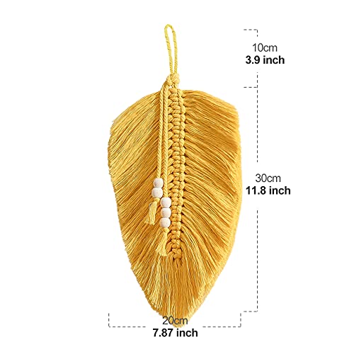 Cotton Macrame Feather Leaf w/  Wooden Beads Wall Decoration