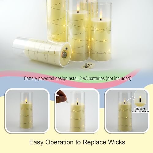 Flameless LED Timer 5 Pc Flickering Flameless Candles for Romantic Ambiance & Home Decoration Durable Acrylic Shell w/  Embedded Star String