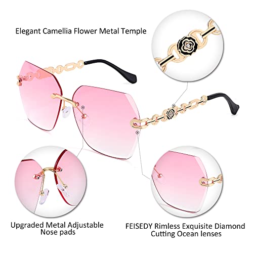 Classic Rimless Sunglasses for Women Metal Frame Diamond Cutting Lens