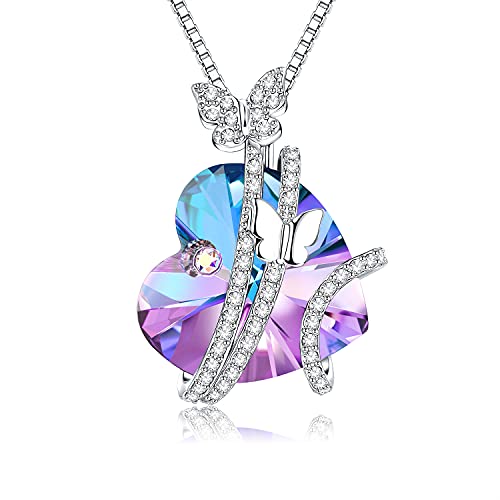 Butterfly Love Heart Necklace with Crystals for Women