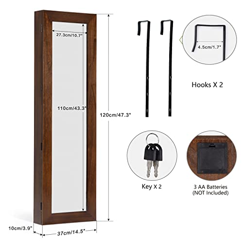 Solid Wood Jewelry Organizer w/ Full Length Mirror Wall/Door Mounted