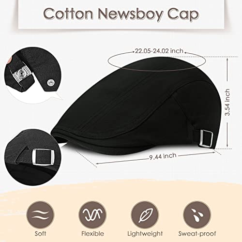 3 Pieces Mens Newsboy Flat Cap Newsies Hat Adjustable Ivy Cadet Cabbie Cap